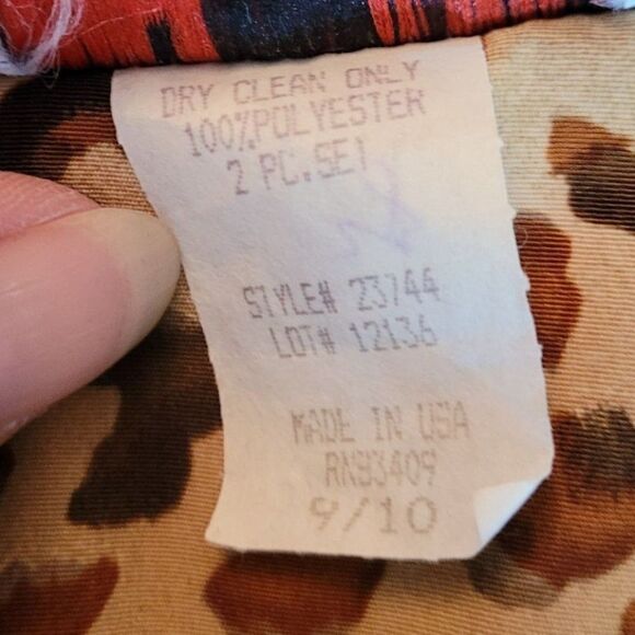 Vintage Tan Leopard Red Lily Print Sleeveless Mock Side Tie Hostess Dress Sz M - Picture 14 of 14